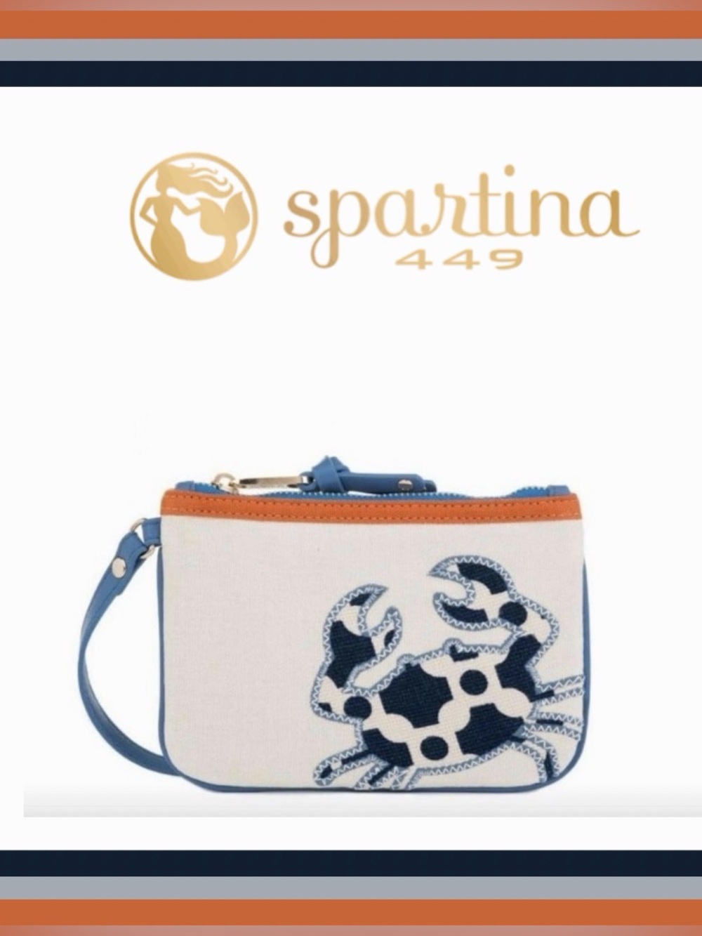 Spartina 449 May River Seaside Case/Rope Wristlet Zipper Closure Crab